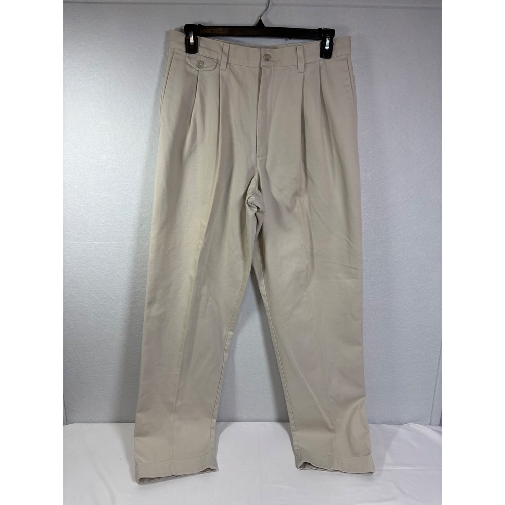 Dockers Men No Wrinkle Twill Khaki Pants Loose Fit Cuffed Pleated 34x34 USA Made